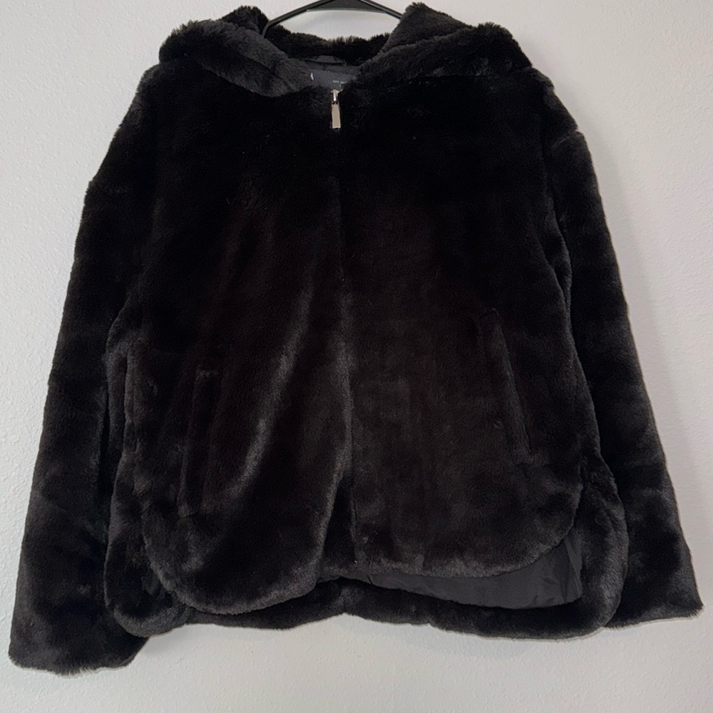 Zara Faux Fur Zip Up Hooded Jacket